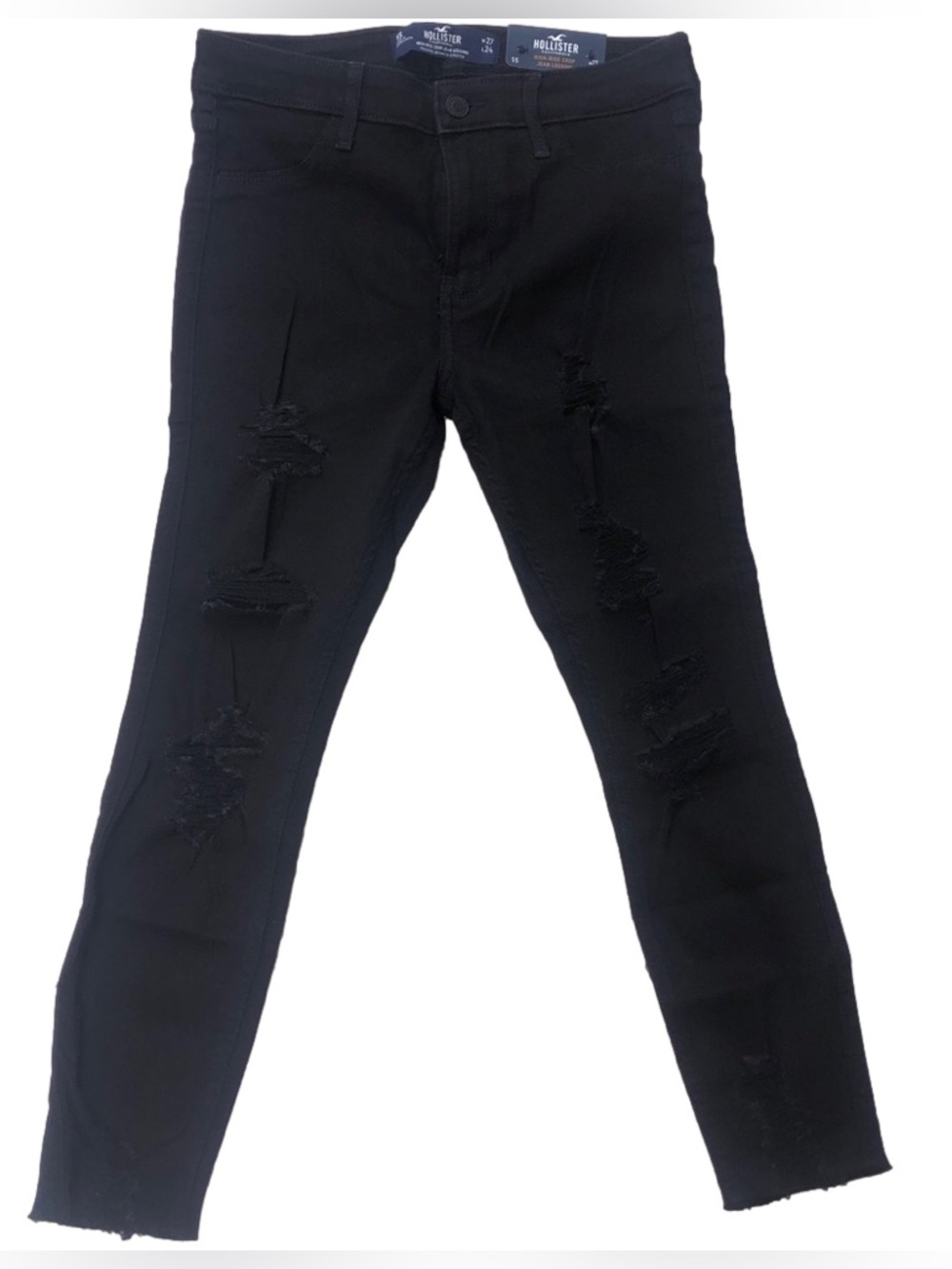 Hollister High-Rise Black Distressed Crop Skinny Jean Legging - NWT